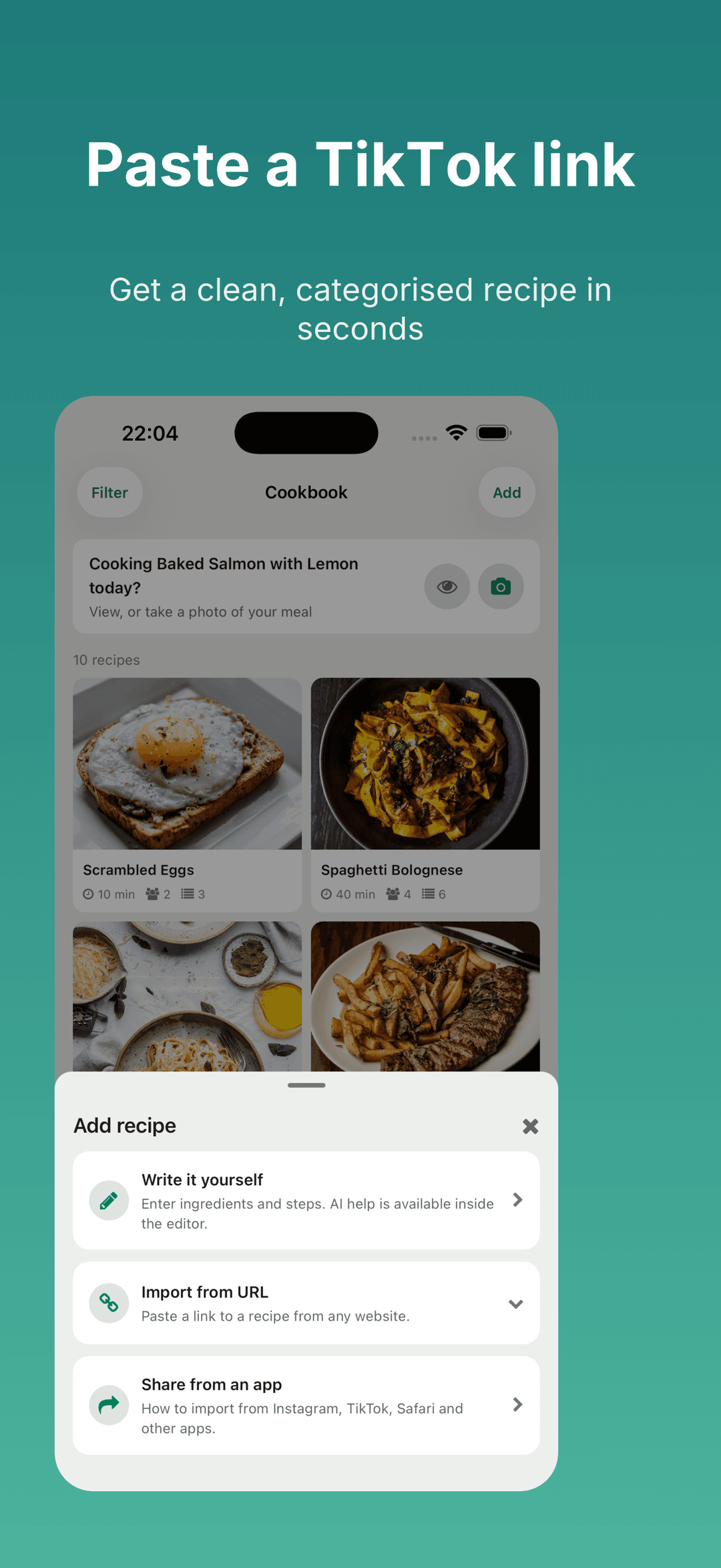 Import a recipe from a TikTok link